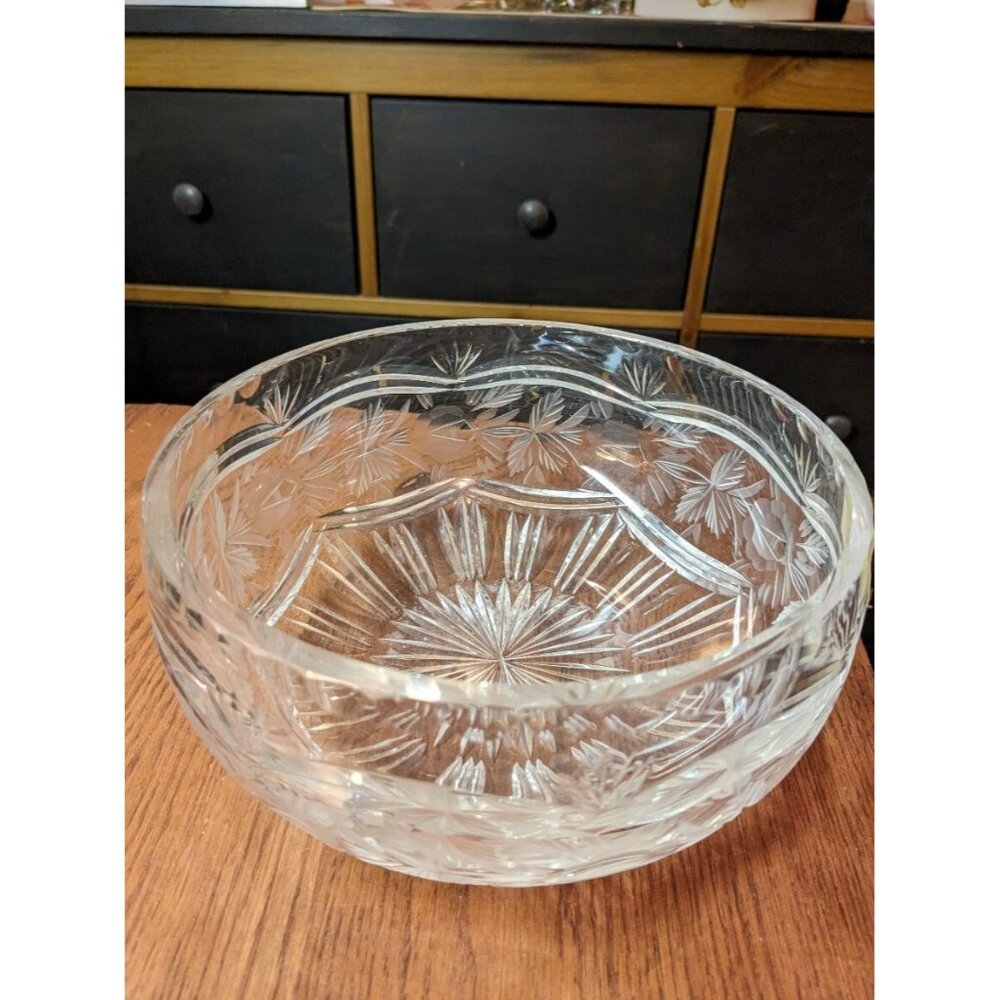 Vintage Crystal Clear Industries Round Glass Bowl 7.5" x 3.75" Made In Poland